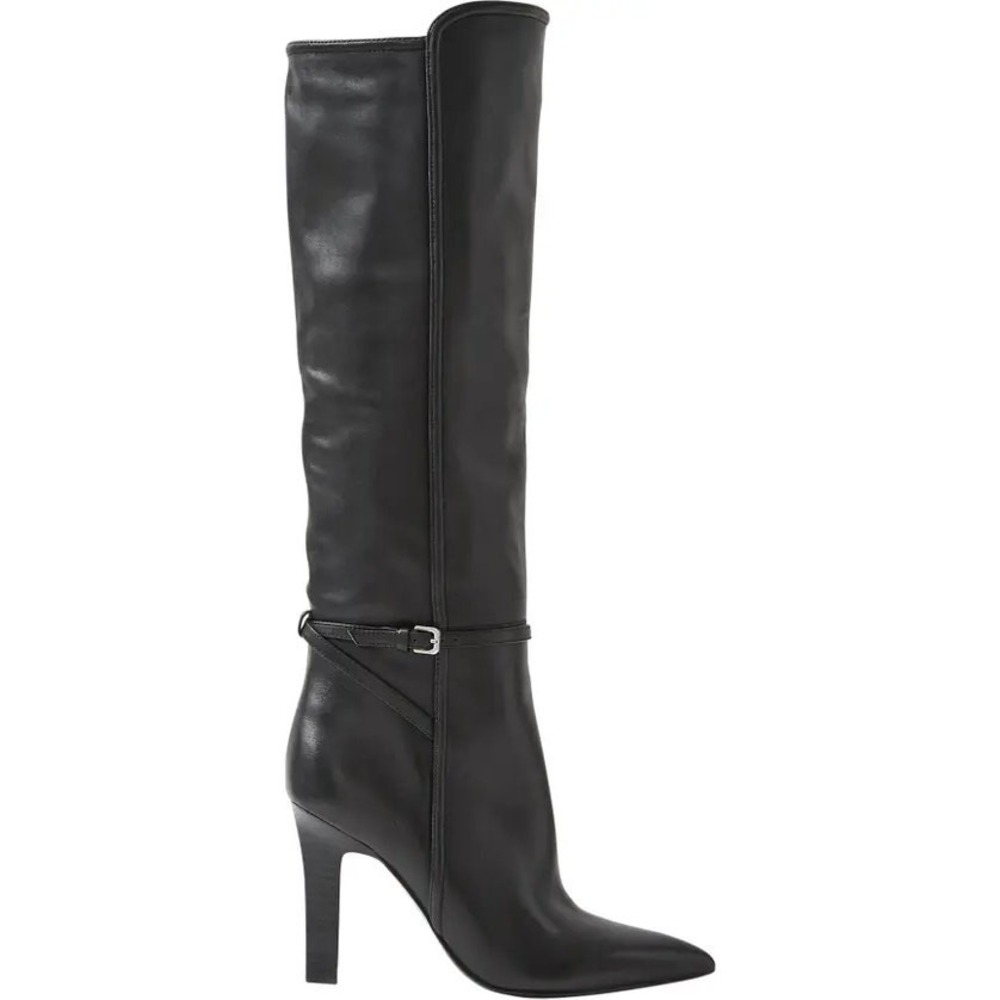 Reiss Caitlin Black Leather Knee High Heeled Pointed Toe Boots Size 39